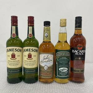 P114(5440)-414【同梱不可】お酒 ウイスキー・スピリッツ 5点まとめ 約5.4㎏ JAMESON 2点 / BACARDI BLACK / NEVIS DEW / John Hamilton