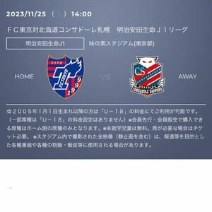 11/25 FC東京vsコンサドーレ札幌　バック指定席　