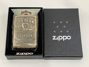 ■未使用/美品■ZIPPO ジッポー JIMBEAM ジムビーム ブラスエンブレム 立体メタル貼り ゴールドカラー 2021年製