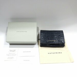 【76】1円～ 未使用品 ANTEPRIMA アンテプリマ レザー 型押し 二つ折り財布 ネイビーカラー 箱