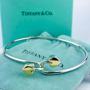 【77】 TIFFANY & CO. ティファニー ダブルハート バングル 750/925 K18 SV925 ゴールド シルバー 8.7g (1350）