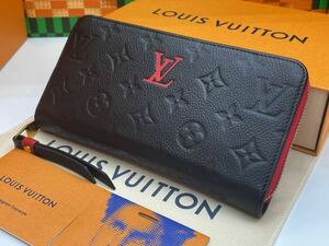 RFID.ICチップ.新型.極美品◇LOUISVUITTON◇アンプラント◇ジッピーウォレット◇ルイヴィトン◇モノグラム◇艶消し◇ブラック×レッド◇