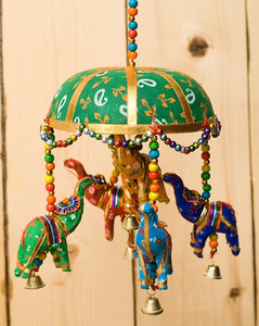ハンギング ぞう ゾウのハンギング1連(15cm程度) 緑 アジア アジアン 飾り エスニック インド 雑貨