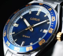 新品1円 セイコーLORUS シンプルで視認性高い王道のデザイン 鮮烈サファイヤブルーメタリック 100m防水 逆輸入 メンズ 日本未発売 SEIKO_画像2