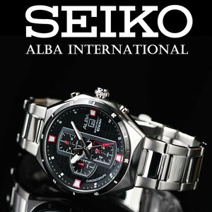 新品1円 逆輸入セイコーALBA 上位機種Sign-A ブラックフェイス100m防水クロノグラフ メンズ 激レア日本未発売 アルバ SEIKO 腕時計