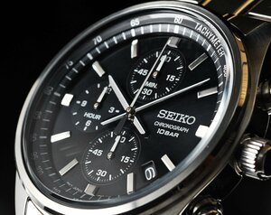 新品1円 逆輸入セイコー 精悍なブラックフェイス 100m防水 クロノグラフ 腕時計 SEIKO 未使用 メンズ 激レア日本未発売