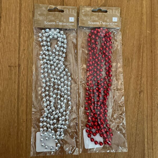 クリスマスオーナメント ガーランド プラスチックボールチェーン 赤と銀 2個セット