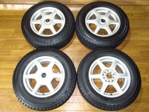 BS GIRO NS6 6.5J-15 off+48 pcd100・114.3/5H ハブ径約73ミリ ブリヂストン REVO1 195/70R15 82Q スタッドレスタイヤ付き４本