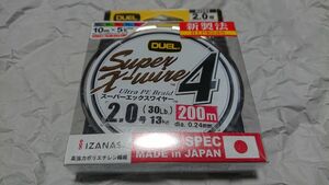 デュエル スーパーエックスワイヤー4 X4 200m 2.0号 30lbs 日本製PEライン 新品 DUEL Super X-wire タチウオ タチウオテンヤ ジギング