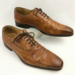 試着OK！MAGNANNI/マグナーニ　ロングノーズ/キャップトゥ　内羽根ストレートチップ　茶　サイズ42　26.5-27.0程度　管NO.WZE-157