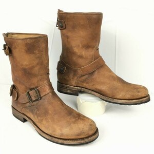 FREY/ fly back zipper attaching original leather engineer boots size 9B 25.5 degree tea tube No.L60