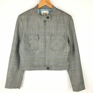 MICHEL KLEIN/ Michel Klein [ size 38] wool 100%/ blouson / jumper check pattern black × gray light blue line tube NO.A4-22