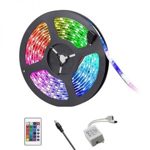 LEDテープライト RGB リモコン付 12V 5M 5050SMD 白ベース 300連 防水 切断可 両面テープ付 正面発光 イルミネーション フルカラ DD09set