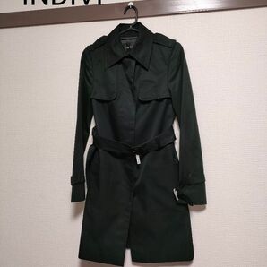 レディース 美品 INDIVI トレンチコート ステンカラーコート ワールド オフィスカジュアル キレイめ 黒 Sサイズ