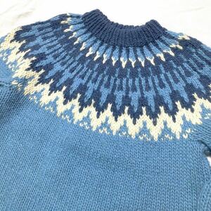 vintage denmark製 handknit STOBI デンマーク製 ノルディック柄 ビンテージ ヴィンテージ ウール ハンドニット セーター S ブルー系