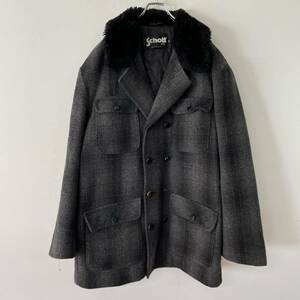 ビンテージ　Schott　Pコート　ウール　ダブル　シャドーチェック　３XL　カナダ製　221226