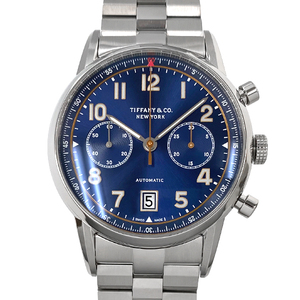 [ б/у ] Tiffany CT60 хронограф 34677298 самозаводящиеся часы нержавеющая сталь календарь обратная сторона каркас синий blue циферблат TIFFANY&CO.