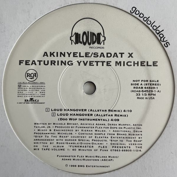 Akinyele / Sadat X Featuring Yvette Michele - Loud Hangover (Allstar Remix) (USオリジナル/プロモオンリー/Promo)