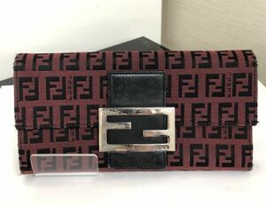 長期保管/現状品 FENDI ズッカ柄 二つ折り長財布 赤系 2289-8M0021-029 フェンディ レディース メンズ ブランド 192718