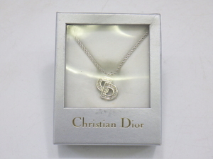 h3K107Z2 Christian Dior クリスチャンディオール ネックレス CD ロゴ ラインストーン シルバーカラー タグ 箱付