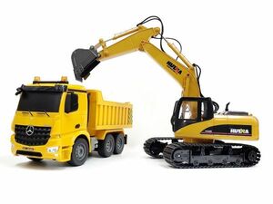 [. bargain set ]2.4GHz 1/14 large power shovel radio-controller |2.4GHz 1/20 Mercedes Benz AROCS(aroks) dump car 2 kind set 