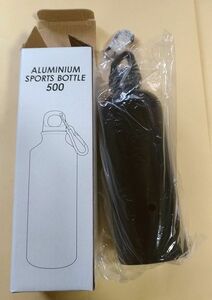 新品 アルミスポーツボトル 500ml 黒 無地 カラビナ付き アルミボトル 水筒 箱付き ALMINIUM SPORTS BOTTLE 500