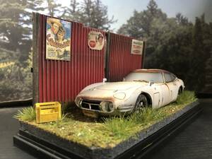 昭和レトロな風景 1/32 トヨタ 2000GT 旧車 自作ジオラマ完成品 ケース付