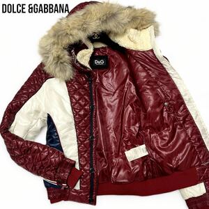 超希少品◎48サイズ!! ドルチェ&ガッバーナ【幻の逸品】DOLCE&GABBANA キルティング コヨーテ ファー ジャケット ブルゾン レッド◎メンズ