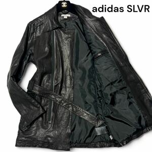 美麗品◎Mサイズ!! アディダス【幻の逸品】adidas×SLVR ラム レザー ライダース コート ジャケット ベルト 羊革 ブラック 光沢感◎メンズ