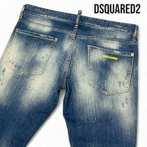 美麗品◎48サイズ!! ディースクエアード【圧倒的なデザイン】DSQUARED2 ロゴ ペイント デニム パンツ ジーンズ ダメージ イタリア製 メンズ