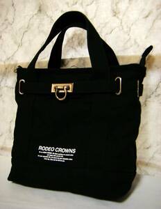 帆布/美品〇2WAY RODEO CROWNS 多目的カートバッグ ショルダー脱着 黒色