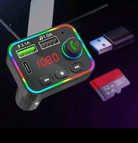 【高音質】FMトランスミッター microSD対応 車内用 USB充電器 ワイヤレス 送信機 ノイズ除去　レインボー　オシャレ