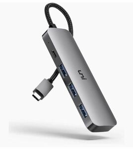 uni USB TypeC ハブ PD給電対応 USBアダプタ 4-in-1 USB3.0 変換 (TypeC PD 充電ポート付き) アルミケース スペースグレー