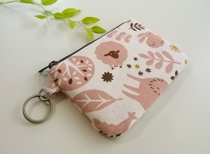  hand made ( key ring / inside pocket attaching ) circle angle pouch Northern Europe. forest / animal (14×9)* Mini purse / case.