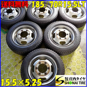 スチールホイール付き 冬 6本SET 会社宛 送料無料 185/70R15.5×5.25 106/104 LT ダンロップ SPLT02 地山 バリ溝 小型トラック 鉄 NO,E5795