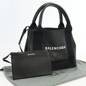 中古バレンシアガBALENCIAGA ネイビーカバス XS レザーブランド トートバッグ ブラック 390346 ランク：AB us-2