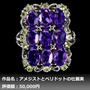 【1円新品】イケゾエガレ｜6.00ct 天然アメジスト&ペリドット K14WG仕上リング 17号｜作家モノ｜本物保証｜NGL鑑別対応