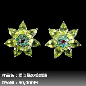 【1円新品】イケゾエガレ｜9.00ct 天然ペリドット&エメラルド&ガーネット K14WG仕上ピアス｜作家モノ｜本物保証｜NGL鑑別対応