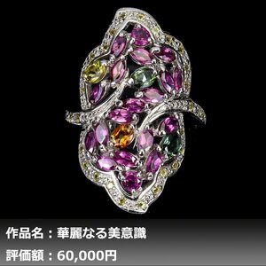 【1円新品】イケゾエガレ｜6.00ct 天然トルマリン&ガーネット&サファイア K14WG仕上リング 19号｜作家モノ｜本物保証｜NGL鑑別対応