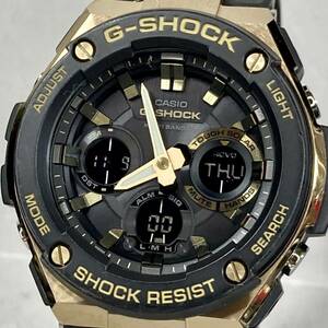 美品G-SHOCK GST-W100G-1AJF G-STEEL Gスチール タフソーラー 電波受信 電波ソーラー マルチバンド6 アナデジ ブラック ゴールド 反転液晶