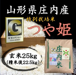 □Gセレクション♪つや姫♪新米！令和５年産！山形庄内産玄米２５kg（白米２２．５kg）送料無料