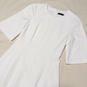 +FY103 ZARA BASIC ザラ ザラベーシック フォーマル レディース S 半袖 五分袖 ワンピース 白 オフホワイト ストレッチ セレモニー