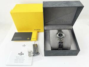  прекрасный товар FENDI Fendi женские наручные часы Logo ремень нержавеющая сталь чёрный Rome циферблат кварц обратная сторона крышка наклейка есть с ящиком 