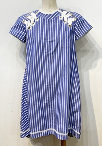 未使用 美品 sacai サカイ 半袖ワンピース サイズ：1 コットン100％ ブルー×ホワイト ストライプ 18-036914 901