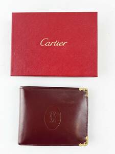 未使用■美品■ Cartier カルティエ マストライン レザー 二つ折り 財布 ウォレット メンズ レディース ボルドー系 　1円～