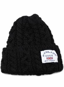 HIGHLAND 2000 ニットキャップ ブラック ブリティッシュウール100％ ボブキャップ BOBCAP BritishWool Black 黒 ハイランド イギリス タグ