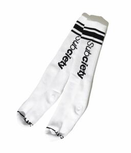2足セット Subciety 靴下 SOCKS-THE BASE ホワイト 新品 サブサエティー ソックス パイル WHITE BLACK ブラック 白 黒 ライン ロゴ
