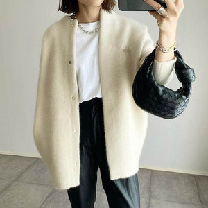 * white * autumn winter coat lady's pk1123 coat lady's short wool short coat crew neck jacket feather woven 