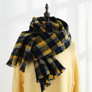 * type B× yellow * muffler stylish warm mmsc904e muffler check pattern stole scarf warm warm lady's 