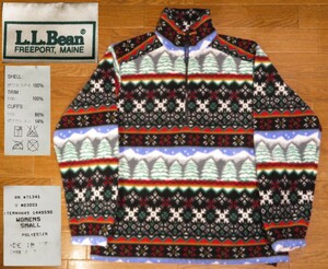 USA製★WOMENS SMALL(大きめ)【L.L.Bean/エルエルビーン】希少カラー/ビンテージ/雪柄/ツリー柄/ハーフジップ/フリース/ジャケット/★